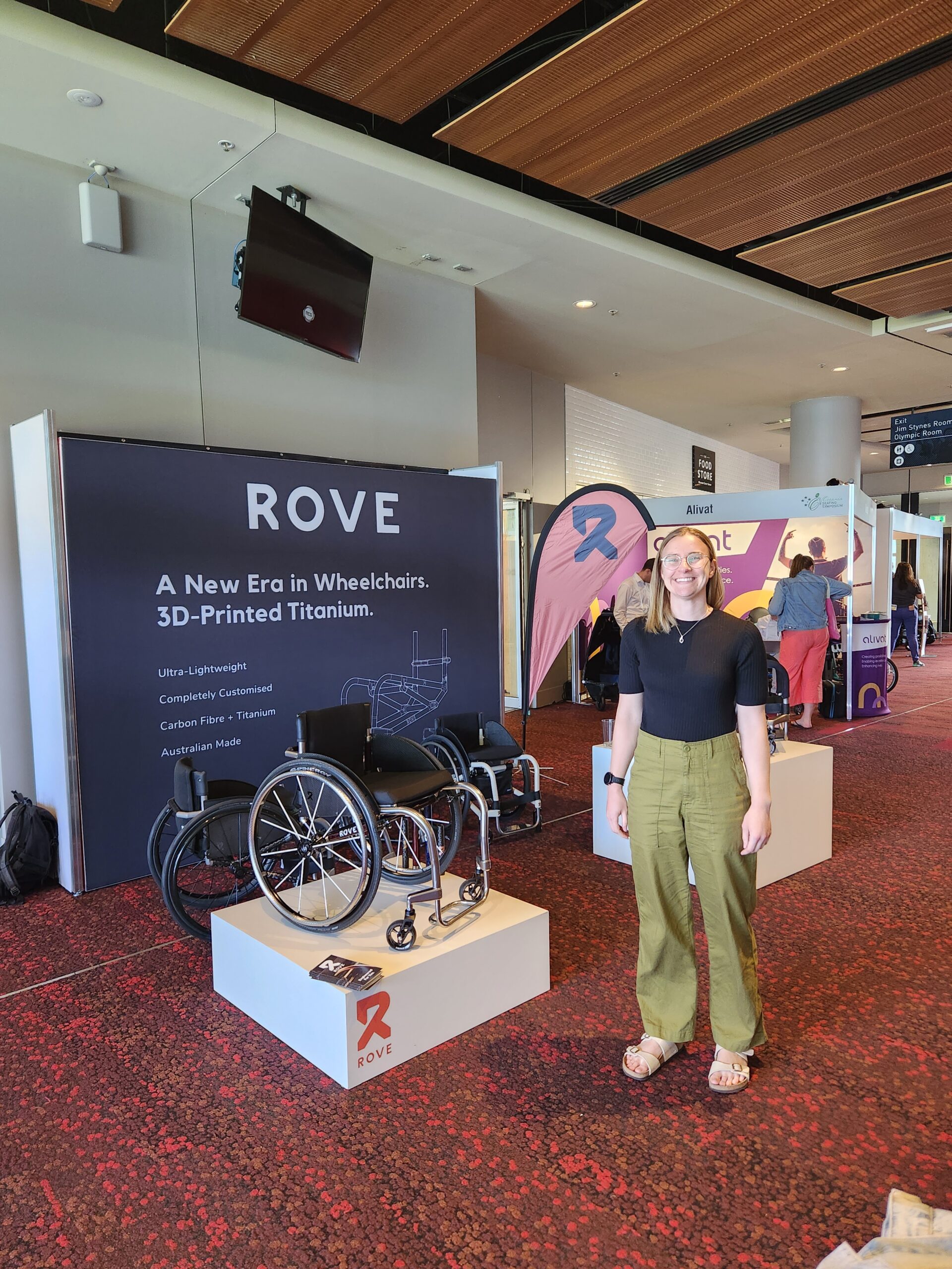 Physiotherapist and Seating Therapist Nicole at the Oceania Seating Symposium at the ROVE Wheelchairs stall